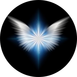 Sparkly angel wings on a starry sky